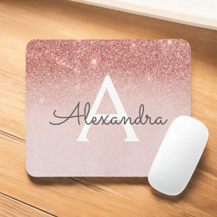 Mousepad Rosa Dourado feminino - Monograma brilhante cor-de