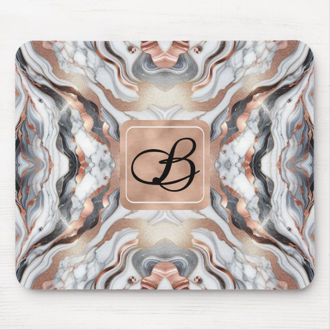 Mousepad Rosa Dourado Glam Feminino e Mármore Branco Prata  (Frente)