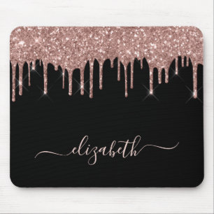 Mousepad Rosa Dourado Glitter Drives Personalizados Pretos