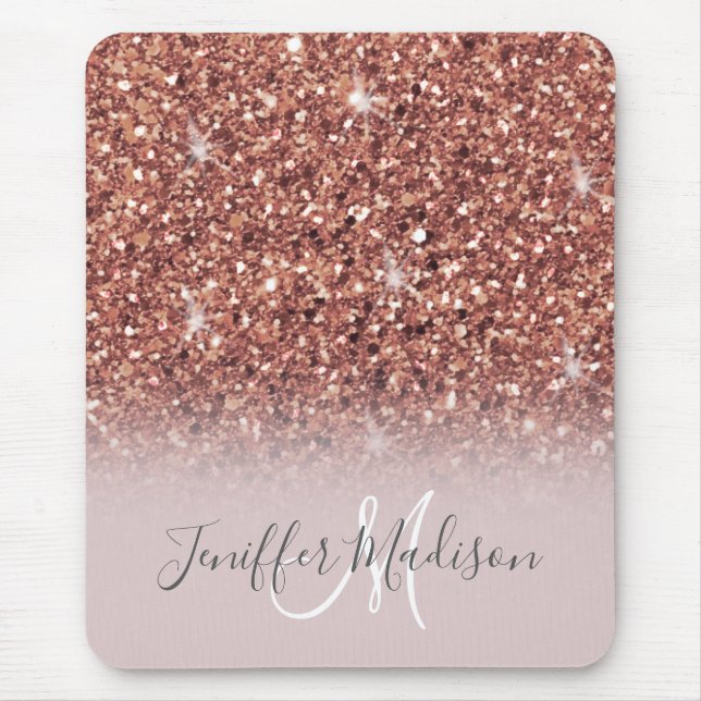 Mousepad Rosa dourado glitter Nome Personalizado (Frente)
