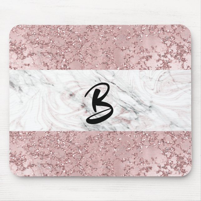 Mousepad Rosa Dourado Moderno Glam Marmore & Decoração de B (Frente)