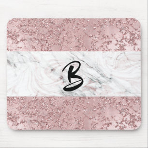 Mousepad Rosa Dourado Moderno Glam Mármore e Purpurina Deco