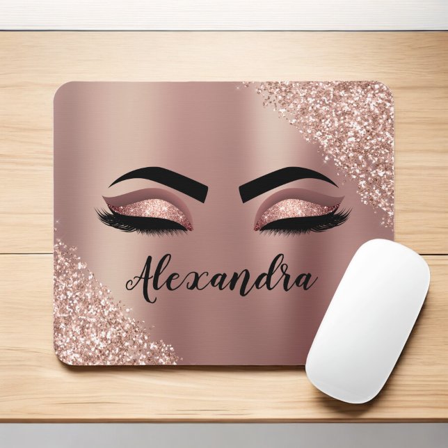Mousepad Rosa Dourado Monograma Cor-de-rosa com Lobras bril (Criador carregado)