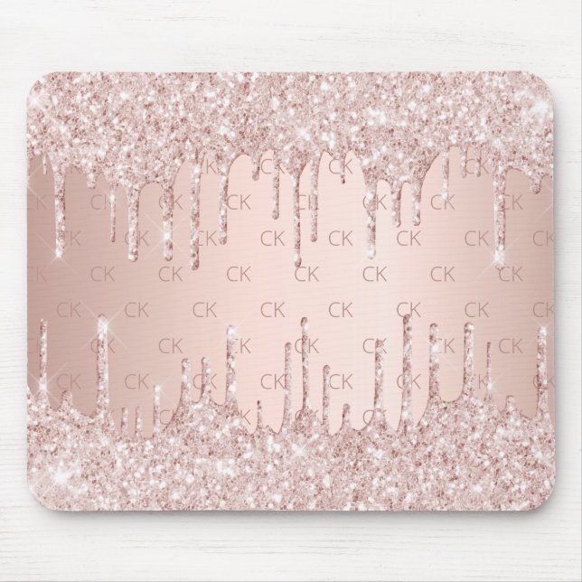 Mousepad Rosa dourado monograma iniciais rosa (Frente)