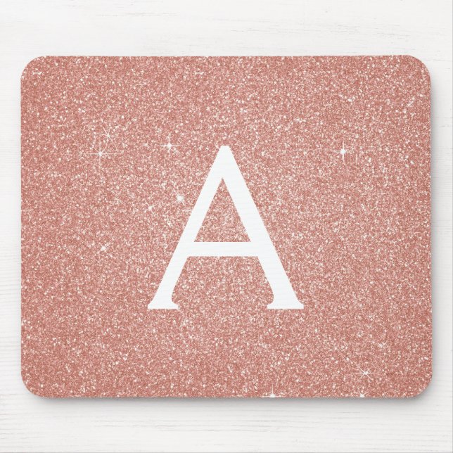 Mousepad Rosa Dourado - Nome do Monograma da Glitter Minúsc (Frente)
