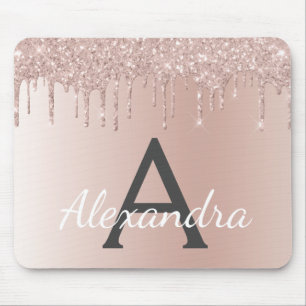 Mousepad Rosa Dourado - Nome do Monograma da Glitter Minúsc