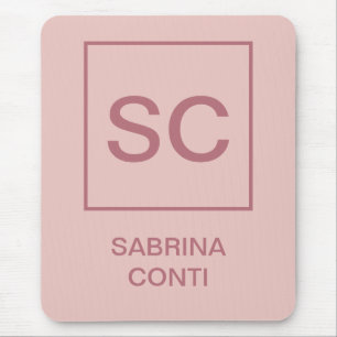Mousepad Rosa dourado nome monograma simples profissional