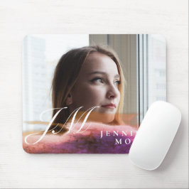 Mousepad Rosa Dourado Personalizado Aquarela Foto Monograma