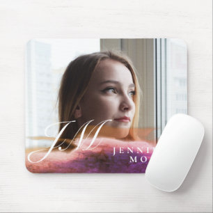 Mousepad Rosa Dourado Personalizado Aquarela Foto Monograma