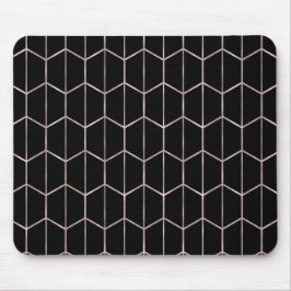 Mousepad Rosa Dourado & Preto Hexágono Geométrico Glamour