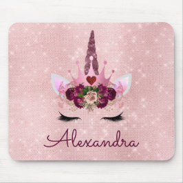 Mousepad Rosa Dourado Unicorn Sparkle Princess Monograma Na