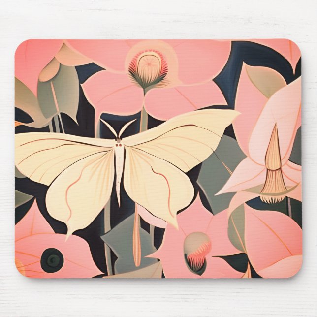 Mousepad Rosa e Creme - Luna Moth e Moonflower (Frente)