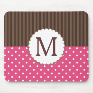 Mousepad Rosa e monograma das listras das bolinhas de Brown