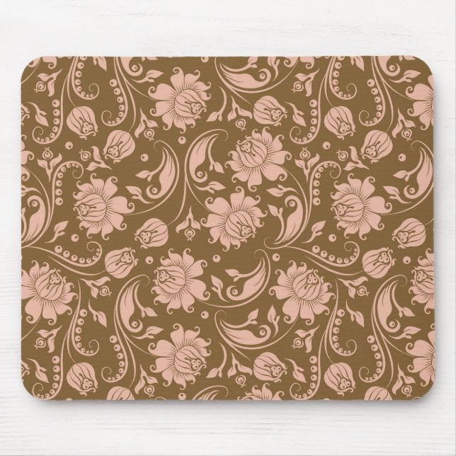 Mousepad Rosa e teste padrão floral de Brown (Frente)