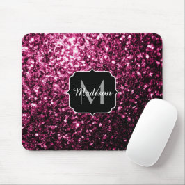 Mousepad Rosa escuro falso brilho glitter faíscas Monograma