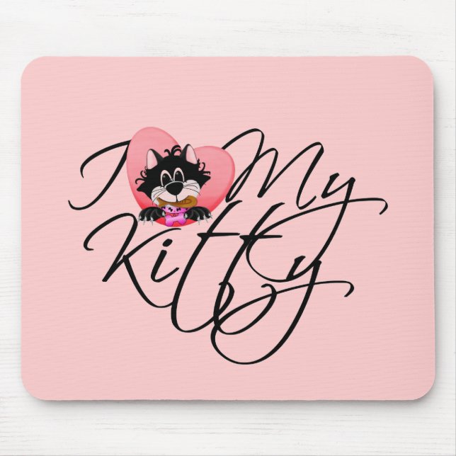 Mousepad Rosa eu amo meus camiseta e presentes do gatinho (Frente)