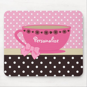 Mousepad Rosa feminino do Teacup e arco e nome das bolinhas