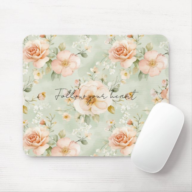 Mousepad Rosa Floral Menta Pêssego Bonita (Com mouse)