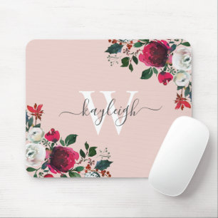 Mousepad Rosa Floral Rosa Burgundy Monograma