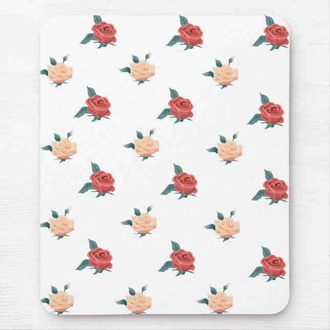 Mousepad Rosa flores em fundo branco (Frente)
