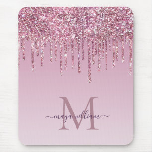 Mousepad Rosa Glitter Drives Monograma Personalizado E Nom