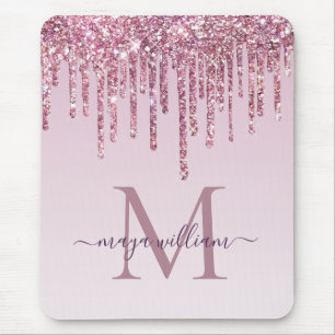 Mousepad Rosa Glitter Drives Monograma Personalizado E Nome