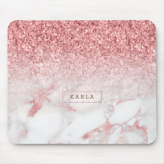 Mousepad Rosa-gold faux marble & glitter ombre (Frente)