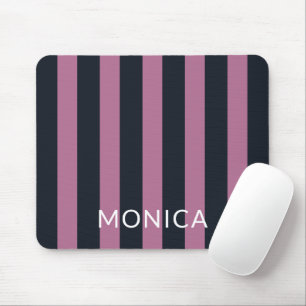 Mousepad rosa listrado   nome personalizado do marinho