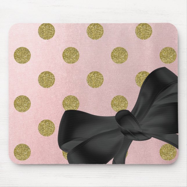 Mousepad Rosa Macio Dourado Brilho Glam Pontos Polka Fofo (Frente)