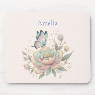 Mousepad Rosa Mágica e Borboleta Cores Pastel