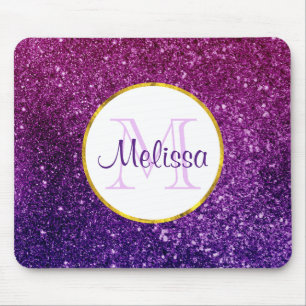 Mousepad Rosa & monograma Sparkling roxo de pedras