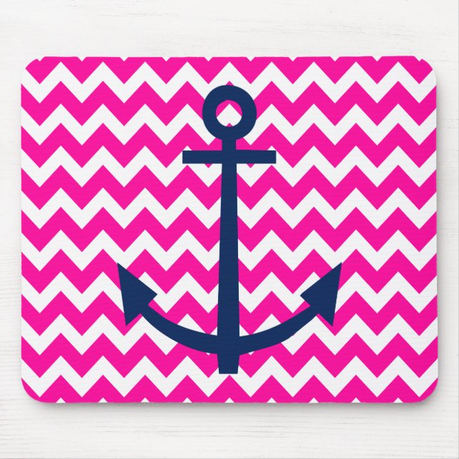Mousepad Rosa náutico e marinho de Chevron da âncora (Frente)