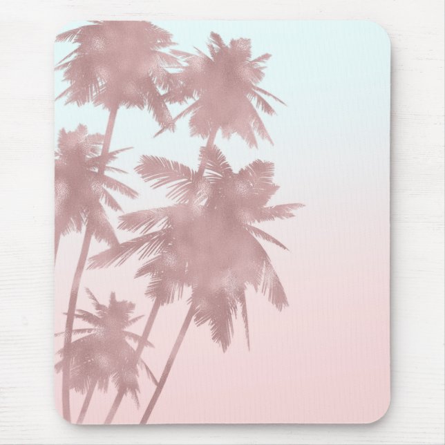 Mousepad Rosa Ouro Palmas Rosa Praia Ombre Palmeiras Femini (Frente)
