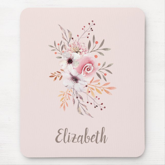 Mousepad Rosa Pastel, buquê floral do rosa - personalizado (Frente)