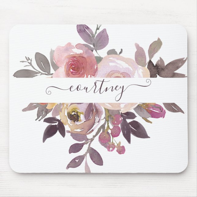 Mousepad Rosa pastel e floral personalizado roxo  (Frente)