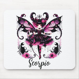 Mousepad Rosa Preto Gótico Fada Escorpião Astrologia Zodíac