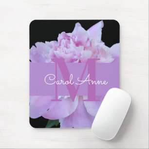 Mousepad Rosa Púrpura Monograma Floral Preto
