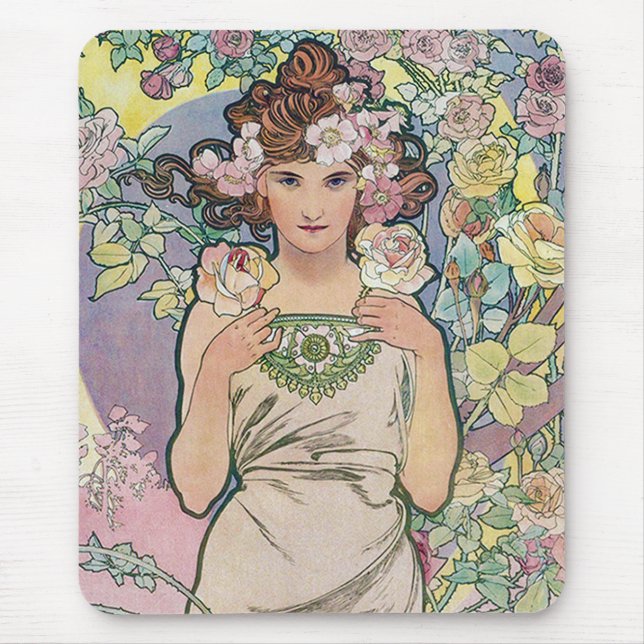Mousepad Rosa (Quatro Flores), Alphonse Mucha (Frente)