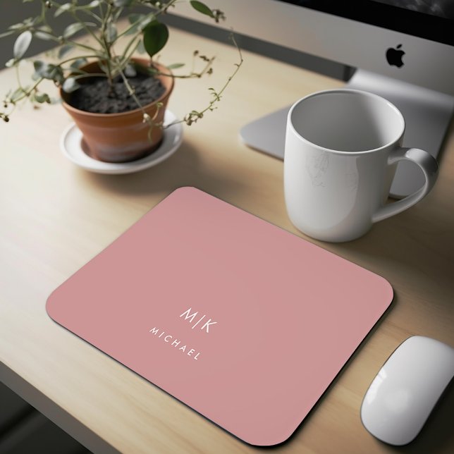 Mousepad Rosa Rosa Dusty | Monograma moderno (A modern and minimalist dusty rose pink mousepad)