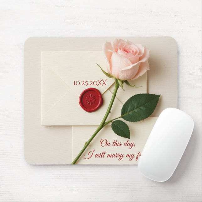 Mousepad Rosa Rosa Em Papelaria De Casamento Em Marfim (Com mouse)