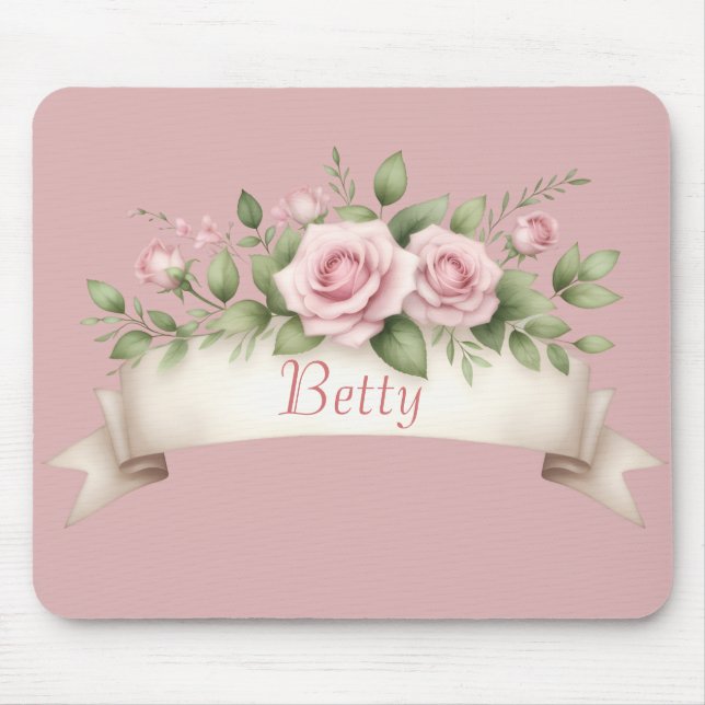 Mousepad Rosa Rosa Pink Blush Nome Personalizado (Frente)
