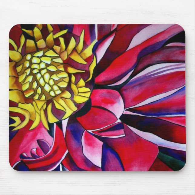Mousepad Rosa roxa Dahlia flor aquarela abstrato art (Frente)