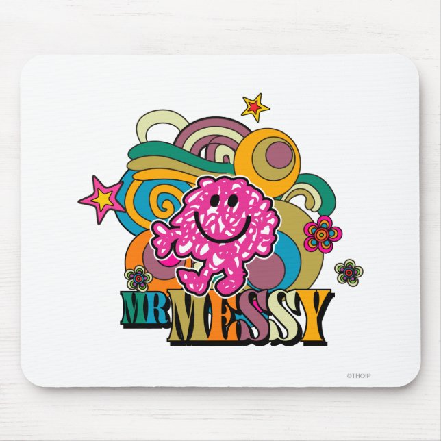Mousepad Rosa, Sr. Messy | Anzóis e Estrelas Coloridos (Frente)
