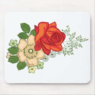 Mousepad rosa vermelha e margaridas