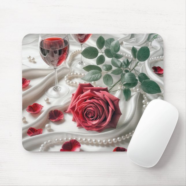 Mousepad Rosa vermelha e Vinho no Satélite Branco (Com mouse)