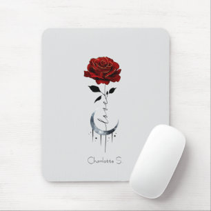 Mousepad Rosa vermelha Gótica e Lua Crescente com Amor