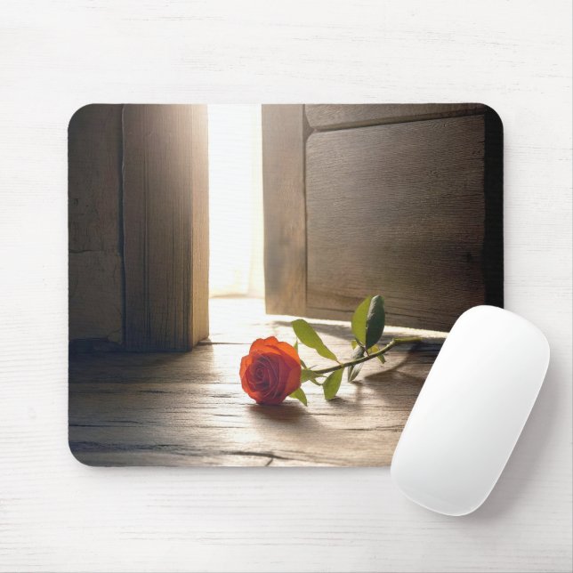 Mousepad Rosa Vermelha no Chão ao Sol (Com mouse)