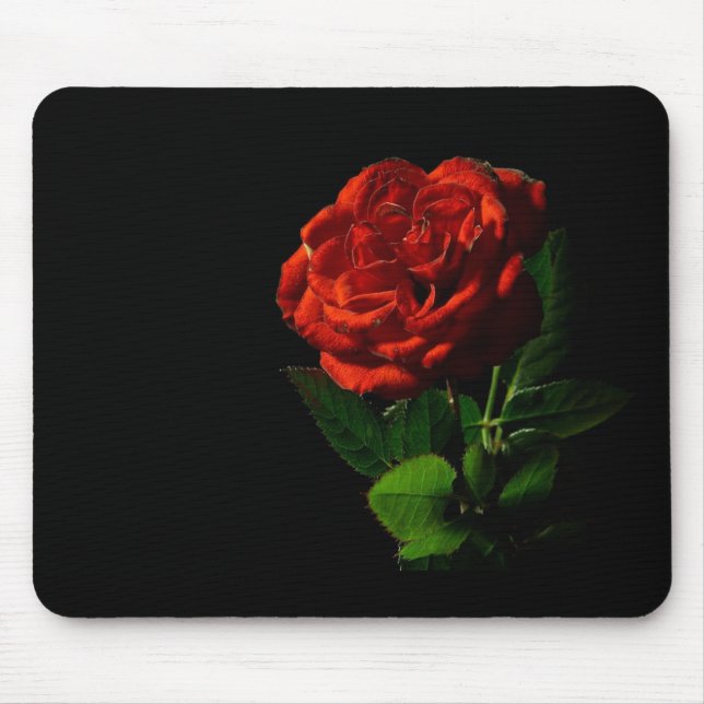 Mousepad Rosa vermelha no Preto Floral (Frente)