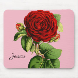 Mousepad Rosa vermelha Vintage com seu nome
