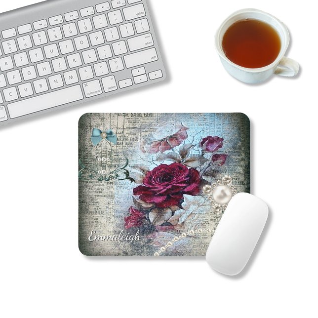 Mousepad Rosa vitoriano Ephemera Monograma (Criador carregado)